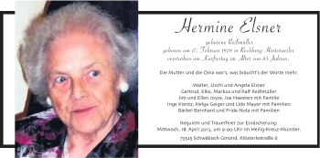 Traueranzeige von Hermine Elsner von Gmünder Tagespost
