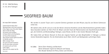 Traueranzeige von Siegfried Baum von Gmünder Tagespost