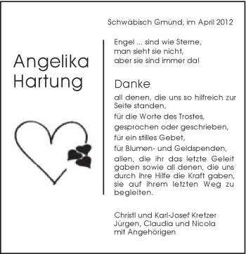 Traueranzeige von Angelika Hartung von Gmünder Tagespost