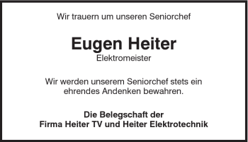 Traueranzeige von Eugen Heiter von Schwäbische Post