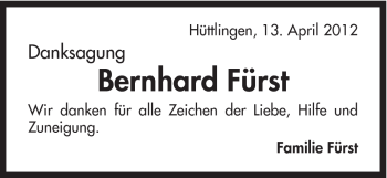 Traueranzeige von Bernhard Fürst von Schwäbische Post