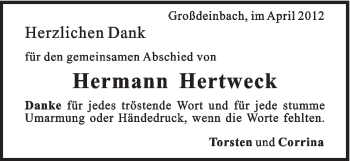 Traueranzeige von Hermann Hertweck von Gmünder Tagespost