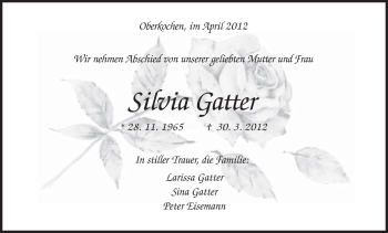 Traueranzeige von Silvia Gatter von Schwäbische Post