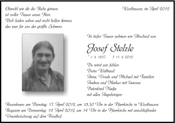 Traueranzeige von Josef Stelzle von Schwäbische Post