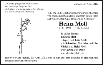 Traueranzeige von Heinz Moll von Gmünder Tagespost