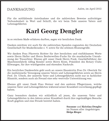 Traueranzeige von Karl Georg Dengler von Schwäbische Post