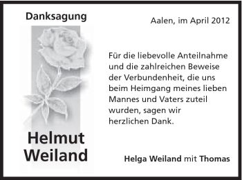 Traueranzeige von Helmut Weiland von Schwäbische Post