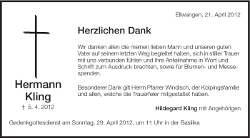 Traueranzeige von Hermann Kling von Schwäbische Post
