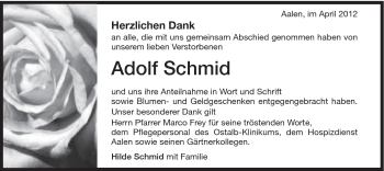 Traueranzeige von Adolf Schmid von Schwäbische Post