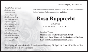 Traueranzeige von Rosa Rupprecht von Schwäbische Post