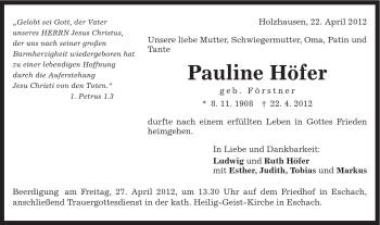 Traueranzeige von Pauline Höfer von Gmünder Tagespost