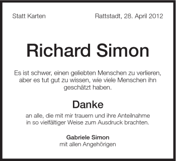 Traueranzeige von Richard Simon von Schwäbische Post