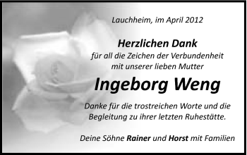 Traueranzeige von Ingeborg Weng von Schwäbische Post