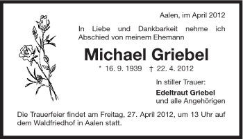 Traueranzeige von Michael Griebel von Schwäbische Post
