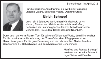 Traueranzeige von Ulrich Schnepf von Gmünder Tagespost