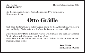 Traueranzeige von Otto Gräßle von Gmünder Tagespost
