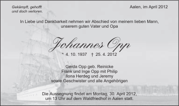 Traueranzeige von Johannes Opp von Schwäbische Post