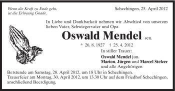 Traueranzeige von Oswald Mendel von Gmünder Tagespost
