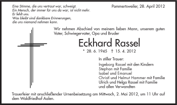 Traueranzeige von Eckhard Rassel von Schwäbische Post