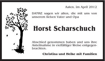Traueranzeige von Horst Scharschuch von Schwäbische Post