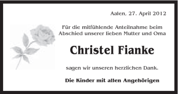 Traueranzeige von Christel Fianke von Schwäbische Post