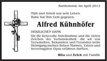 Traueranzeige von Alfred Kühnhöfer von Gmünder Tagespost
