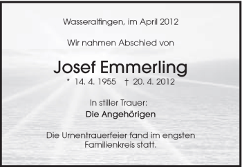 Traueranzeige von Josef Emmerling von Schwäbische Post