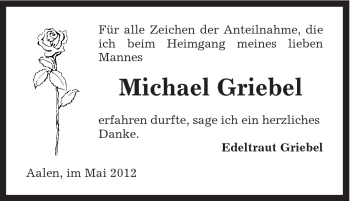 Traueranzeige von Michael Griebel von Schwäbische Post
