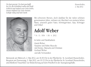 Traueranzeige von Adolf Weber von Gmünder Tagespost