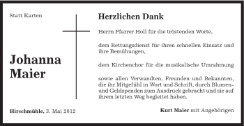 Traueranzeige von Johanna Maier von Gmünder Tagespost