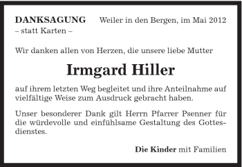 Traueranzeige von Irmgard Hiller von Gmünder Tagespost