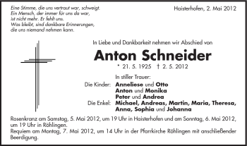 Traueranzeige von Anton Schneider von Schwäbische Post