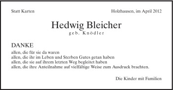 Traueranzeige von Hedwig Bleicher von Gmünder Tagespost