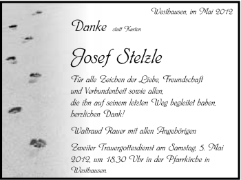 Traueranzeige von Josef Stelzle von Schwäbische Post
