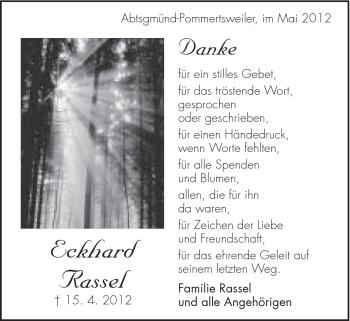 Traueranzeige von Eckhard Rassel von Schwäbische Post