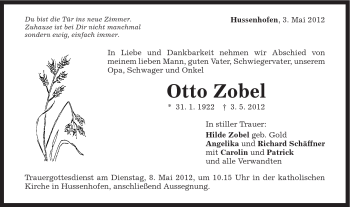 Traueranzeige von Otto Zobel von Gmünder Tagespost