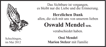 Traueranzeige von Oswald Mendel von Gmünder Tagespost