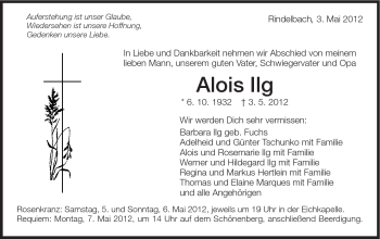 Traueranzeige von Alois Ilg von Schwäbische Post
