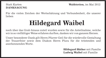 Traueranzeige von Hildegard Waibel von Gmünder Tagespost