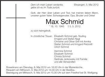 Traueranzeige von Max Schmid von Schwäbische Post