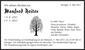Traueranzeige von Manfred Reiter von Schwäbische Post