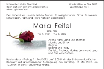 Traueranzeige von Maria Feifel von Gmünder Tagespost