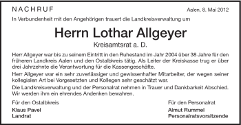 Traueranzeige von Lothar Allgeyer von Schwäbische Post