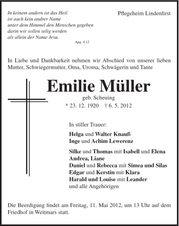 Traueranzeige von Emilie Müller von Gmünder Tagespost