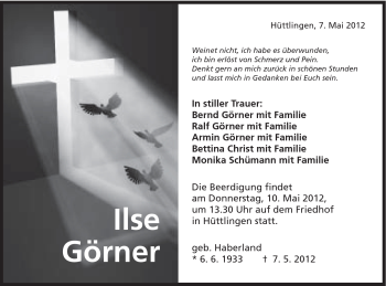 Traueranzeige von Ilse Görner von Schwäbische Post
