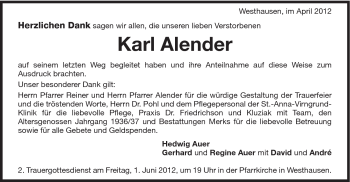 Traueranzeige von Karl Alender von Schwäbische Post