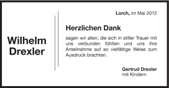 Traueranzeige von Wilhelm Drexler von Gmünder Tagespost
