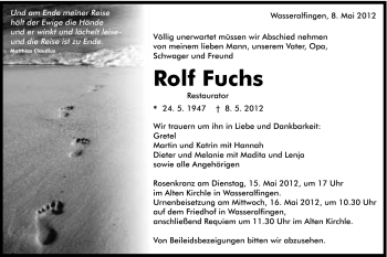 Traueranzeige von Rolf Fuchs von Schwäbische Post