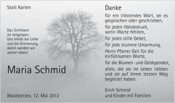 Traueranzeige von Maria Schmid von Gmünder Tagespost