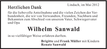 Traueranzeige von Wilhelm Sanwald von Gmünder Tagespost